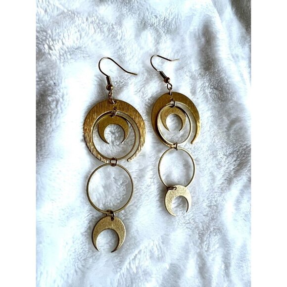 Gold Moon Phase Dangling Earrings - Picture 2 of 5